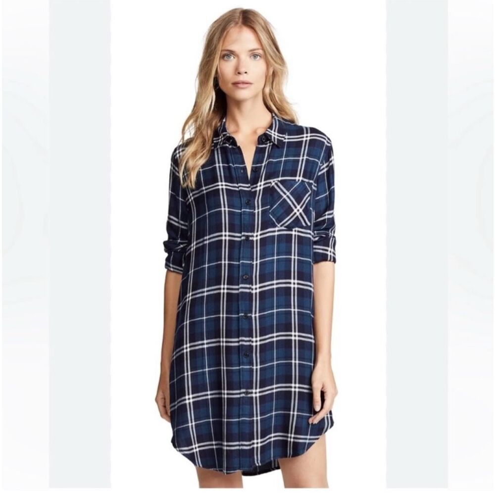 Rails Bianca Shirt Dress Blue Plaid Button Front size XS